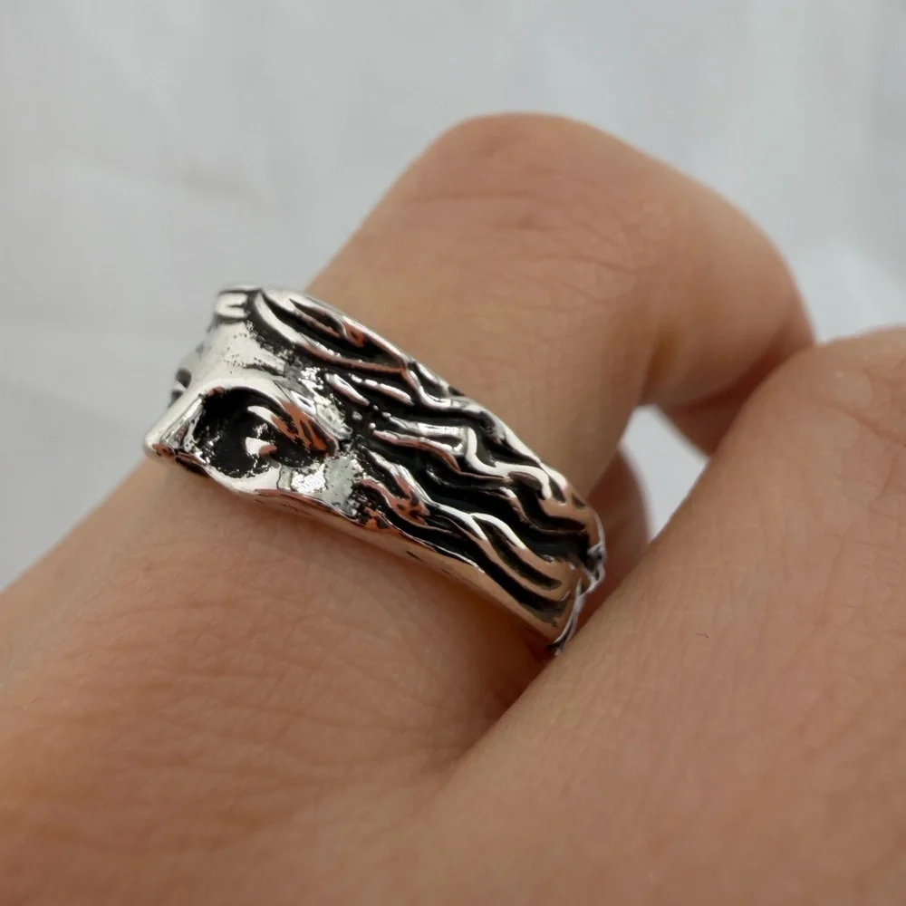 Silver Face Art Inspired Face Ring | Unique Sculptural Jewelry adjustable size